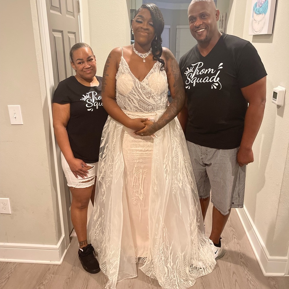White Prom dress with glitter and pink tint